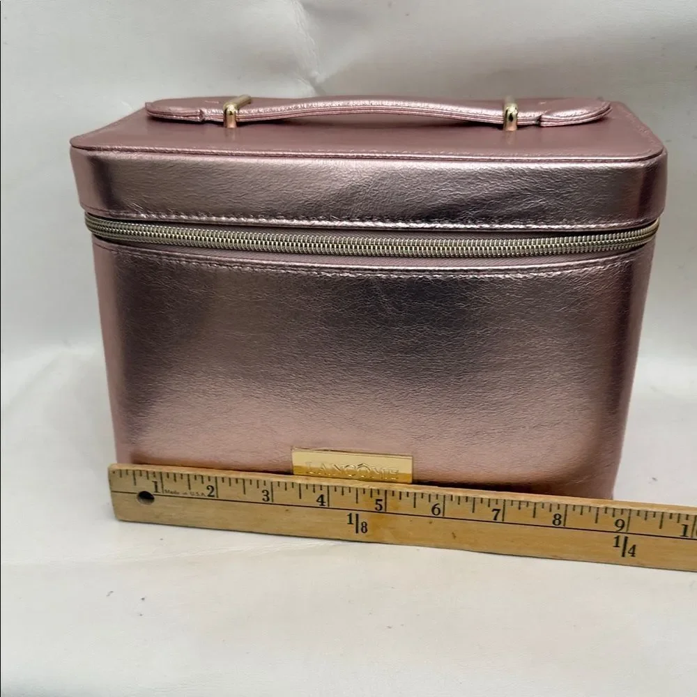 Lancome Metallic Pink Gold Makeup Cosmetic Travel Storage Bag With Handle New